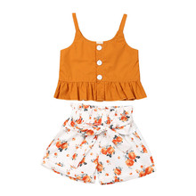 Summer Boho Toddler Kids Baby Girl Clothes Sets Buttons Sling Vest Crop Tops+Floral Wide Leg Shorts Baby Girl 2Pcs Outfits 0-4Y 2024 - buy cheap