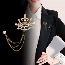 Exaggerated Crown Crystal Collar Pin Fashion Men and Women Coats Accessories Exquisite Crown Chain Brooch British Style Jewelry 2024 - buy cheap