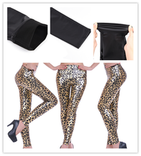 Legging feminina cintura alta leopardo couro pu, esticável slim preto azul vermelho rosa leopardo calça feminina couro pu 2024 - compre barato