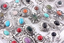 Wholesale Bulk 12Pcs large Mix Style Gem stone Tibet Ring Band Women Men Wedding Engagement Gift Fashion 2024 - buy cheap