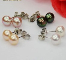 4 pairs/lot 7-8mm Size Natural REAL Pearl Earrings Cultured Wedding Bridal Stud Earrings Freshwater Fashion Jewelry 2024 - buy cheap
