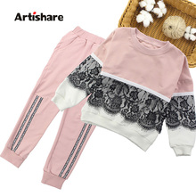 Girls Sports Suits Lace Girls Clothing Sets Sweatshirt + Pants Spring Autumn Kids Girls Outfit Clothes Age 4 6 8 10 12 14 Year 2024 - buy cheap