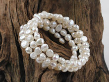 Details about Natural white freshwater pearl wrap bangle bracelet three strands style 2024 - buy cheap