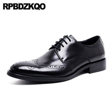Brand European Oxfords Brogue Men Formal Wedding Shoes Lace Up Burgundy Office Pointed Toe Wingtip Italian Dress Derby Black 2024 - buy cheap