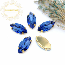Classic style Light Sapphire horse eye shape Glass Crystal sew on rhinestones with gold claw Diy shose accessories Free shipping 2024 - buy cheap
