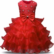 3-8Y Kids Girls Layered Flower Party Ball Gown Prom Dresses Kid Girl Princess Wedding Children First Communion Dress Vestidos 2024 - buy cheap