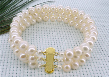 lovely 3 rows 7mm white grade akoya pearl bracelet 7.5-8 inch  bracelets word mujer for women -jewelry 2024 - buy cheap