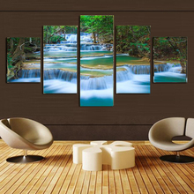 Spray Wall Painting Modular Pictures 5 Panels green trees and Flowing Water Canvas Decor Poster Home For Room Unframed 2024 - buy cheap