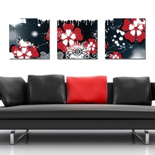 3 Панели горячая Распродажа Современная Настенная краска домашнее декоративное художественное изображение Краска на холсте Красные цветы, черный и белый холст 2024 - купить недорого