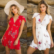 Fashion Summer Women Dress Short Sleeve Print Dress Casual Floral Print Deep V-Neck Dress Short Mini Sexy Dress For Pary Clothes 2024 - buy cheap