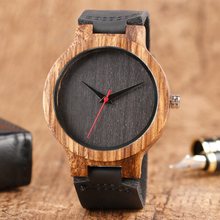 Top Gift Item Wooden Watch Original Bamboo Wooden Watch Black Genuine Leather Men's Watches Male Casuap Sports Analog Clock 2024 - buy cheap