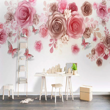 Papel de parede 3d com flores vermelhas pintadas à mão, estilo europeu, sala de estar, tv, casamento, casa romântica, decoração, autoadesivo 3d 2024 - compre barato