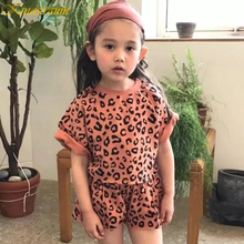 2020 verão roupas da menina do bebê kindstraum define leopardo imprimir topos + shorts 2 peça conjunto da criança crianças meninas conjuntos menina terno dc053 2024 - compre barato