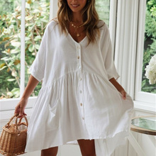 Swimwear Cover Up Women Beachwear Bikini Kaftan Ladies Summer White Black Beach Dress with Button Pocket Robe de Plage 2024 - buy cheap