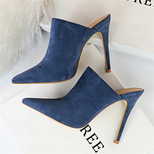 2019 verano mujer Sexy azul Delgado tacones altos zapatillas mulas punta cerrada mujer elegante deslizamientos Mujer Zapatos femeninos al aire libre 2024 - compra barato
