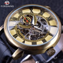 Forsining-reloj Retro clásico para hombre, con diseño de bronce, carcasa transparente, parte trasera, marca superior de lujo, Reloj de pulsera mecánico de esqueleto, 2016 2024 - compra barato