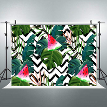 Тропический бесшовный фон для фотосъемки с изображением листьев пальмы арбуза летний фон для дня рождения баннер B-13 2024 - купить недорого
