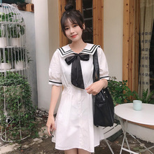 Summer Women's Japanese Tens Girls Bow Navy Style Puff Sleeve Dress Fresh Slim Student Casual Dress 2024 - buy cheap