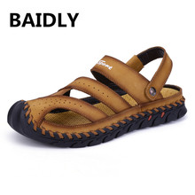 Genuine Leather Men Sandals Big Size Men Shoes Fashion Sandles Summer Beach Male Sandals Leather Sandals for Men 2024 - buy cheap