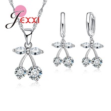 Newe Woman Fashion Cherry Shape Austrian Crystal Necklace Earrings Pendant 925 Sterling Silver Birthday Jewelry Set 2024 - buy cheap