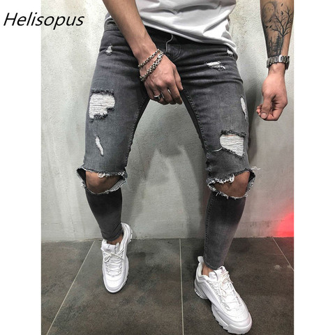 Мужские рваные джинсы Helisopus, уличная одежда в стиле хип-хоп, рваные джинсы с потертостями 2022 - купить недорого