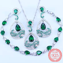 Best Hot New Jewelry Sets 925 Silver Green & White Austrian Crystal Pear Drop Earring Pendant Necklace Bracelets Woman 2024 - buy cheap