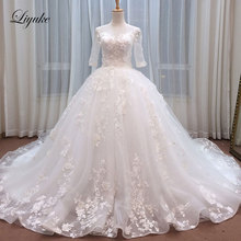 Luxurious Embroidery Tulle O-Neck Ball Gown Wedding Dresses Appliques Lace Beading Pearls 3D Flowers Half Sleeves Bridal Dress 2024 - buy cheap