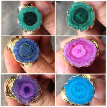 Fashion punk style mens rings Gold Color rainbow sun flower stone quartz stone ring charm jewelry wholesale 5PCS 2024 - buy cheap