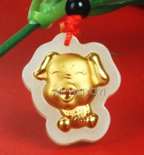 Natural White HeTian Jade + 18K Solid Gold Chinese Cute Laughing Pig Amulet Pendant + Free Necklace Jewelry + Certificate 2024 - buy cheap