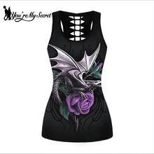 [You're My Secret] Summer Fitness Tank Top For Women Gragon Rose Print Hollow Top Hollow Out punk Vest Female Sexy Top 2024 - buy cheap