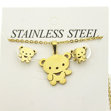 1 Set Stainless Steel Jewelry Set Little Teddy Bear Necklace Earrings Jewellry Sets Women Kids Festival Gifts 2024 - buy cheap