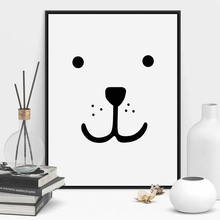 Nordic Cartoon Style Black And White Animal Lovely Face Canvas Painting Posters And Prints Wall Pictures For Living Room Decor 2024 - buy cheap