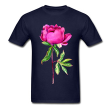 Camiseta peônia rosa delicada, camiseta de algodão com gola do dia das mães, camiseta masculina 2024 - compre barato