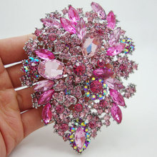 Fashion Style 3.94" Flower Drop Brooch Pin pendant Pink Rhinestone Crystal 2024 - buy cheap