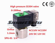 Free shipping 2 way SS304 water high pressure solenoid valve 1/4" BSP 12V DC Orifice 1.2mm normal close SPG-01 stainless steel 2024 - buy cheap