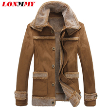 LONMMY 5XL Fur collar jacket men coats Slim Velvet thicker liner windbreakers Fashion Outerwear mens jackets and coats Winter 2024 - buy cheap