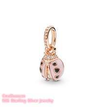 Spring 100% 925 Sterling Silver Lucky Pink Ladybird Pendant, Rose Gold beads Fits Original Brand bracelets Jewelry Making 2024 - buy cheap