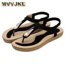 MVVJKE  women Ladies Pearl Crystal ladies fashion summer shoes Bohemian Ankle Toepost Flat Sandals Roman Shoes females Sandals 2024 - buy cheap