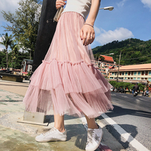 2018 Spring Summer Vintage Skirts Womens Elastic High Waist Tulle Mesh Skirt Long Pleated Tutu Skirt Female Jupe Longue 2024 - buy cheap