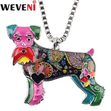 WEVENI Statement Metal Schnauzer Terrier Dog Necklace Pendant Enamel Chain Collar Cute Animal Jewelry For Women Wholesale Charms 2024 - buy cheap