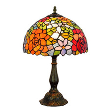 Lâmpada de mesa colorida flor vidro manchado estilo europeu vintage para sala de estar quarto e27 110-240v 2024 - compre barato