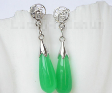 FREE shipping> >>>AAA natural Dangle 8*21mm drop light green Natural stone Earrings post j8859 2024 - buy cheap