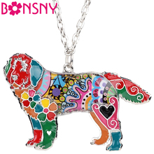 Bonsny Enamel Alloy Newfoundland Dog Necklace Pendant Chain Choker Cute Animal Jewelry For Women Girls Pet Lovers Gift Party Hot 2024 - buy cheap