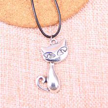 Colgante de plata antigua con forma de gato de zorro, collar de cadena de cuero de 39x32mm, Color negro, 20 Uds. 2024 - compra barato