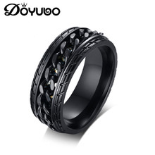 DOYUBO новый дизайн мужские кольца из нержавеющей стали с черной шиной в европейском стиле панк кольцо-Спиннер ювелирные изделия с гравировкой имени мужское кольцо DA087 2024 - купить недорого