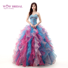 Wowbridal-vestido de novia juvenil para quinceañeras, sin tirantes, lentejuelas, abalorios de Organza escalonados, 2021 2024 - compra barato