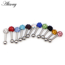 Alisouy-Piercing de epoxi sobre bola de cristal para hombre y mujer, 1 unidad, barra de lengüeta de acero, Langue, anillo, piercing, joyería para oreja 2024 - compra barato