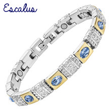 Escalus Ladies Silver Color Bio Magnetic Bracelet Sea Blue Cat Eye Stones Gift Jewelry fashion Women Bangle Wristband Charm 2024 - buy cheap