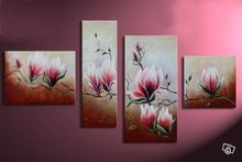hand-painted wall art  spring flowers pink field home decoration abstract  oil painting on canvas 4pcs/set  ready to hang 2024 - buy cheap
