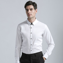Мужская хлопковая рубашка с длинным рукавом, Классическая однотонная деловая рубашка из смески хлопка, Осень-зима 2019 2024 - купить недорого